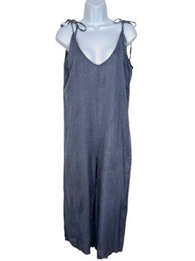 marché Cropped Linen Jumpsuit Charcoal gray Tie straps Made in Italy medium